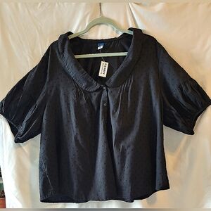 Puff-Sleeve Clip-Dot Peter Pan Collar Shirt NWT